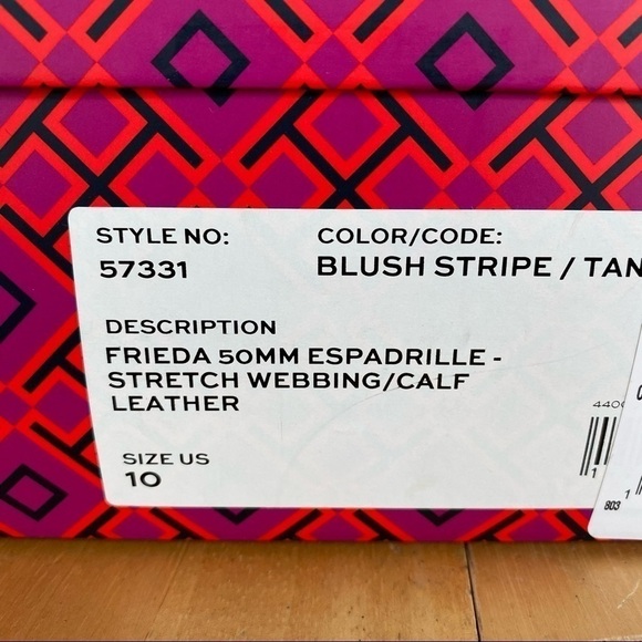 Tory Burch Frieda Espadrille Wedge‎ Sandal Blush Stripe/Tan Size 10 Women - Picture 15 of 15